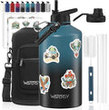 1 Gallon Water Bottle Insulated(Cold for 48 Hrs),BPA Free&Leak Proof,128oz Stainless Steel Water Jug,Large Water Bottle with Straw Spout Lids for Gym,Hiking,Camping&Travel,Black Blue