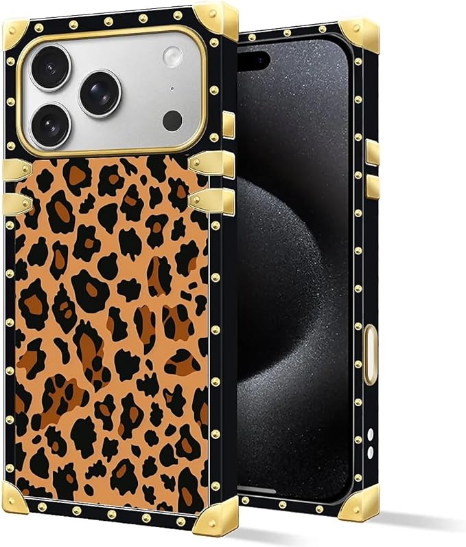 for iPhone 17 Pro Max Case Luxury Golden Decoration for Girl Women Soft TPU Shockproof Protective Hard PC Back for iPhone 17 Pro Max Crazy Pattern Brown Leopard Texture