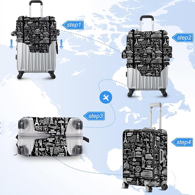ANNA QUEEN Travel Seamless Pattern Luggage Cover -Stretchable Airplane Suitcase Protector Sleeve,Universal Washable Fit for 28-30 Inch Checked Baggage,Water Resistant Durable Luggage Protector,L