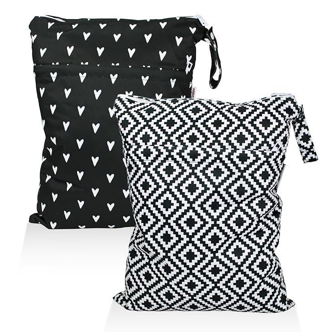 Mama Koala Waterproof Wet Dry Bags for Baby Items, Cloth Diapers, Swimsuits, Travel, Gym Clothes, Beach, Pump Parts, Toiletries, Two Zippered Pockets, 2 Pack (W019)