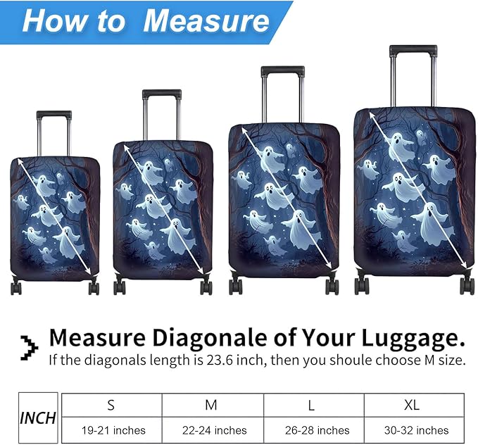 Luggage Cover Protector for 26-28 Inch Suitcases, TSA Approved Elastic Travel Suitcase Covers, Anti-Scratch Washable Luggage Sleeve for Carry On & Checked Bags, Ghosts Flying