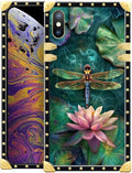 Compatible with iPhone Xs Max Case, Colourful Dragonfly Pink Lily Pads Luxury Golden Decoration for Girl Women Soft TPU Shockproof Protective Hard PC Back for iPhone Xs Max