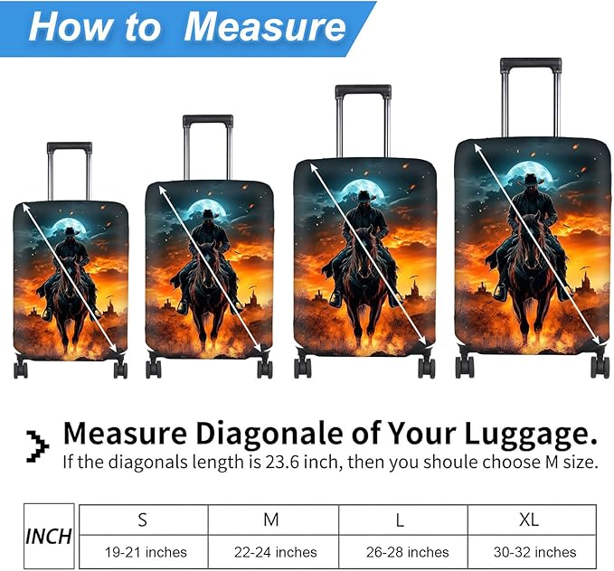 Luggage Cover Protector for 26-28 Inch Suitcases, TSA Approved Elastic Travel Suitcase Covers, Anti-Scratch Washable Luggage Sleeve for Carry On & Checked Bags, Man Riding Horse