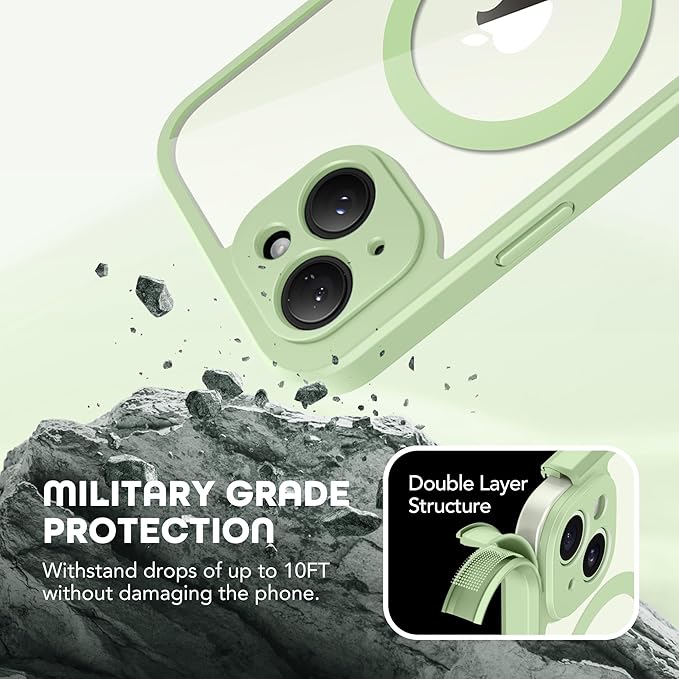 TIESZEN Magnetic for iPhone 15 Plus Case, Compatible with MagSafe, Built-in Privacy Screen Protector and Camera Protection, Anti Spy Full Body Dustproof Shockproof Hard Phone Case 6.7", Mint Green