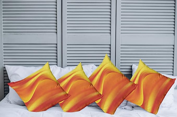 Ambesonne Orange Decorative Throw Pillow Case Pack of 4, Digital Waves with Different Tones Motion Effect Smooth Hot Lines Art Print, Cushion Cover for Couch Living Room Car, 20", Burnt Orange Yellow