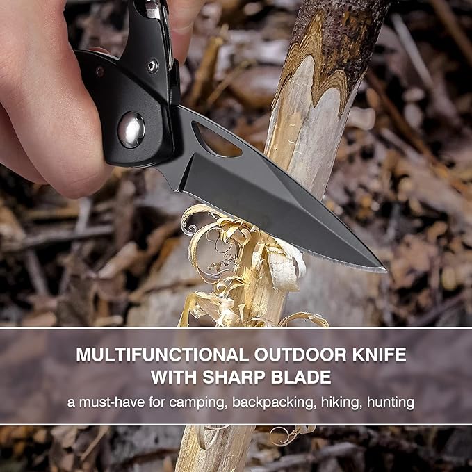 FUNBRO Multitool Carabiner with Pocket Knife, Stocking Stuffers Gifts for Men, EDC Carabiners with Folding Knives, Bottle Opener, Window Breaker and Screwdriver, Survival Gear for Camping Hiking