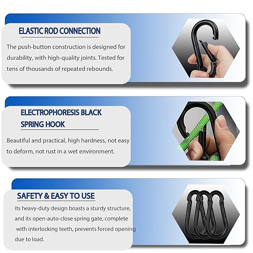 40PCS M5 Heavy Duty Carabiner Clip, 2Inch Snap Hook Quick Link Small Carabiner Clips,Spring Link Buckle for Fishing Camping Hammock Dog Leashes-220LBS Holding Capacity (Black)