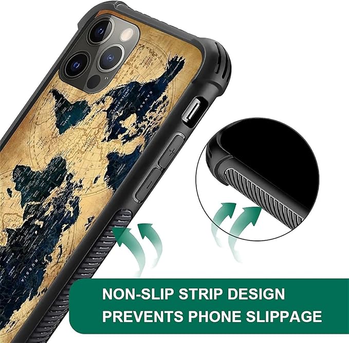 for iPhone 11 Pro Case, Brown World Map Pattern Made of Soft Silicone Hard Acrylic Shock Protection for iPhone 11 Pro