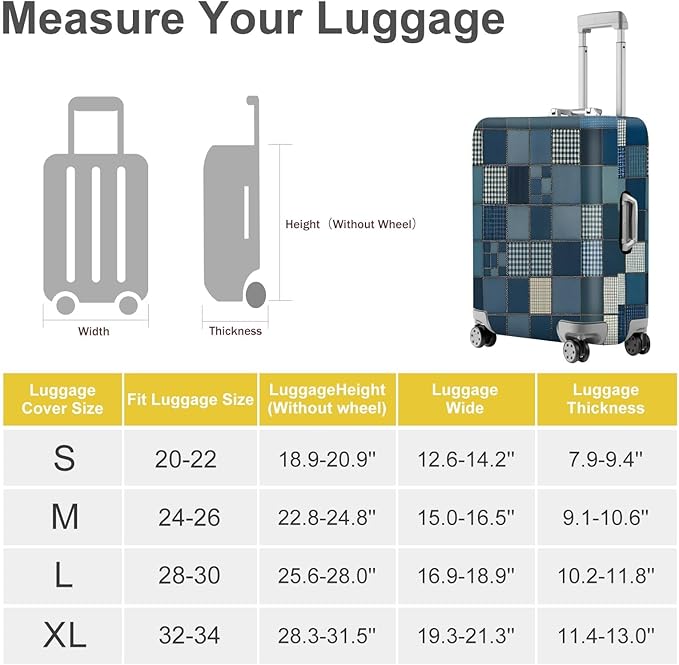 ANNA QUEEN Blue Patchwork Luggage Cover, Modern Grid Suitcase Protector, Stretchable Washable Cover for 32-34 Inch Luggage