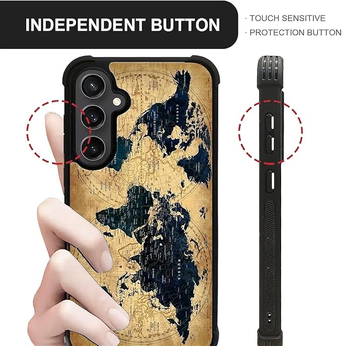 for Samsung Galaxy S23 FE Case, Brown World Map Pattern Graphic Design Girl Boy Soft Silicone Hard Acrylic Shock Protection for Samsung Galaxy S23 FE