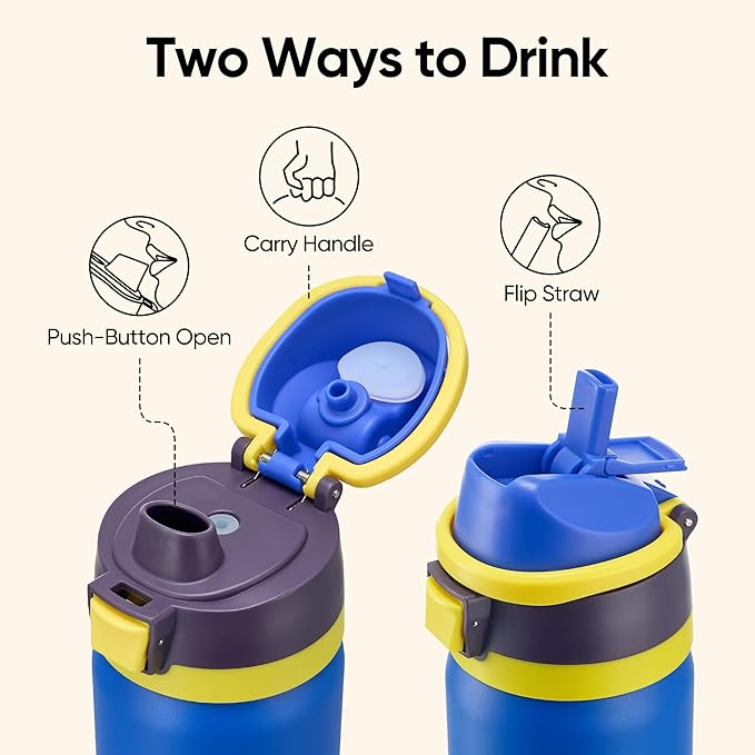 Fijinhom 32 oz Insulated Water Bottle with 2-in-1 Straw and Spout Lid, Stainless Steel Double Wall Vacuum Flask, Sports Water Bottle Keeps Cold 24H, Leak Proof for Gym, Outdoor, Travel (Blue)