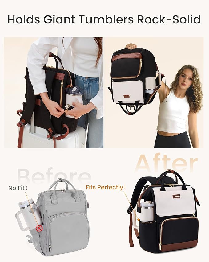 LOVEVOOK Laptop Backpack for Women with Giant Tumbler Holder Pocket, 17.3 inch Travel Work Bag Purse for Nurse Teacher, Waterproof Casual Daypack Bookbag for College Business