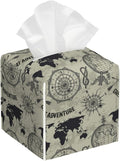 Tissue Box Cover Square,Retro Globe World Map Tissue Box Holder Waterproof Leather Facial Paper Case Modern Home Decoration for Bedroom Dresser Night Stand Office Desk