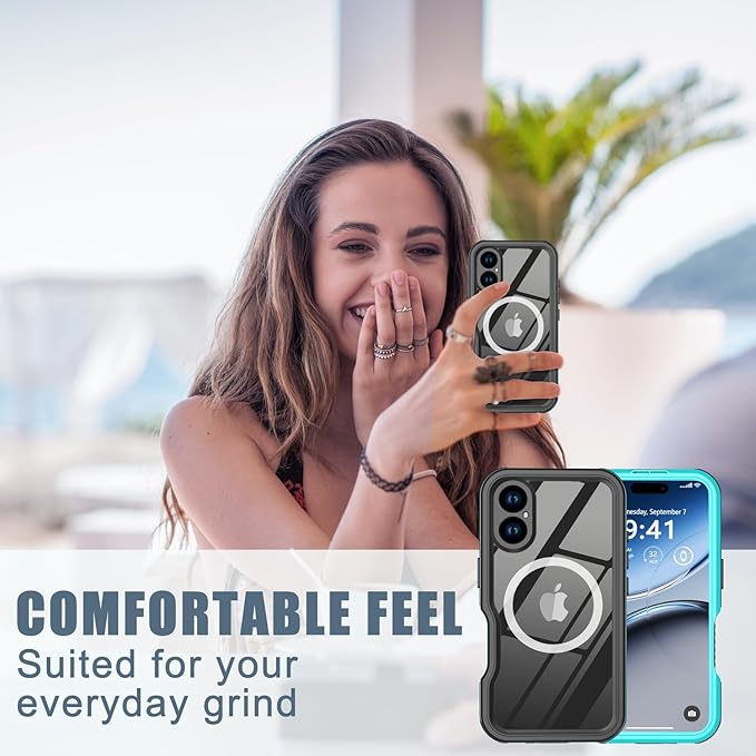 for iPhone 16 Case Waterproof, [Shockproof] [Dustproof] [IP68 Waterproof] Full-Body Hard Case Built-in [Lens Screen Protection] for Diving Case (Teal, for iPhone 16 6.1in)