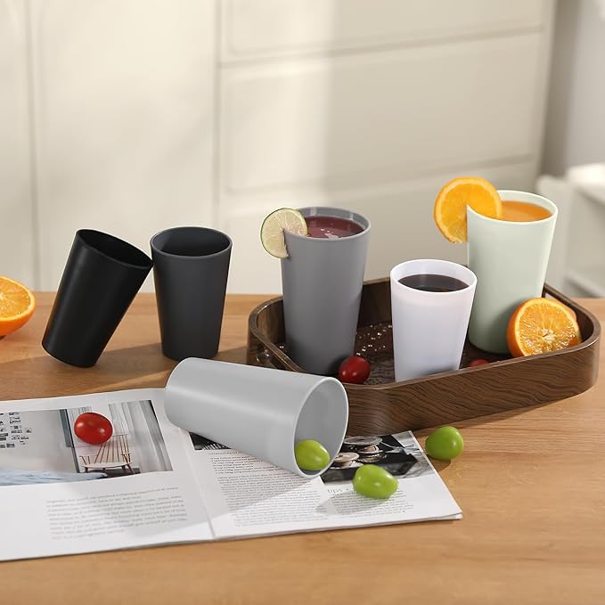 HEYCOME 24 Pcs Unbreakable Plastic Cups Set, 20 oz Reusable Plastic Cups, Stackable Water Tumblers, Drinking Cup for Kitchen, Outdoor, BPA-free, Dishwasher Refrigerator and Microwave Safe, White