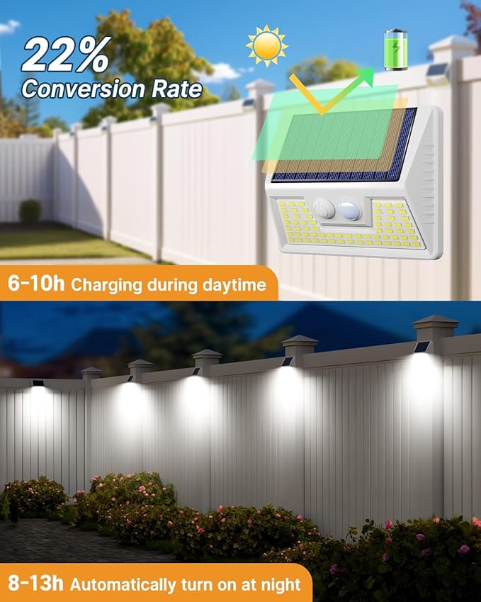 vighep 12Pack White Solar Lights Outdoor Motion Sensor, 6000K Cool Light/3 Lighting Modes, IP65 Waterproof Solar Powered Wall Lights Outside for Garden Fence Backyard Deck Driveway