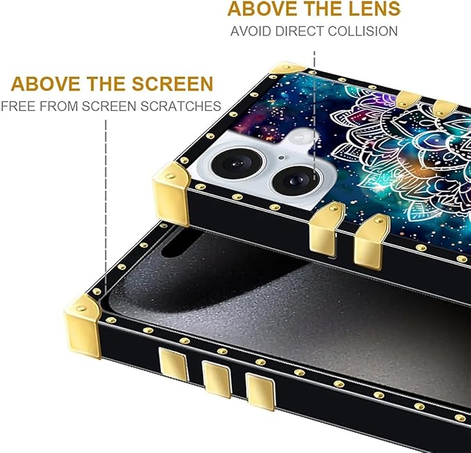Compatible with iPhone 16 Plus Case, Starry Sky Colourful Mandala Luxury Golden Decoration for Girl Women Soft TPU Shockproof Protective Hard PC Back