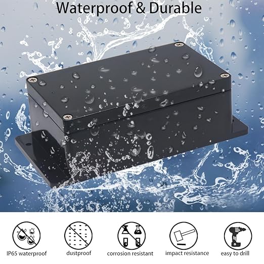 Junction Box IP65 Waterproof ABS Plastic Electrical Project Case Power Junction Boxes, Project Box with Fixed Ear Black 7.87x4.72x2.2 inch (200 x 120 x56 mm)