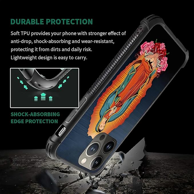 for iPhone 13 Pro Case, Red Virgen Guadalupe Pattern Graphic Design Girl Boy Soft Silicone Hard Acrylic Shock Protection for iPhone 13 Pro