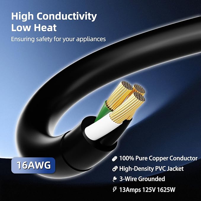 10 FT 3 Outlet Outdoor Extension Cord Waterproof, 16/3 SJTW Black Extension Cord with Multiple Outlets, Heavy Duty 16 Gauge 3-Prong Grounded Power Cable for Garden and Home Use, ETL Listed