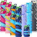 Sunnyray 14 Pack Collapsible Water Bottles Travel 17oz Silicone Portable Foldable Bottles Leak Proof Reusable Sports Cups with Clip for Camping Hiking Cycling Outdoor(Dark Color)