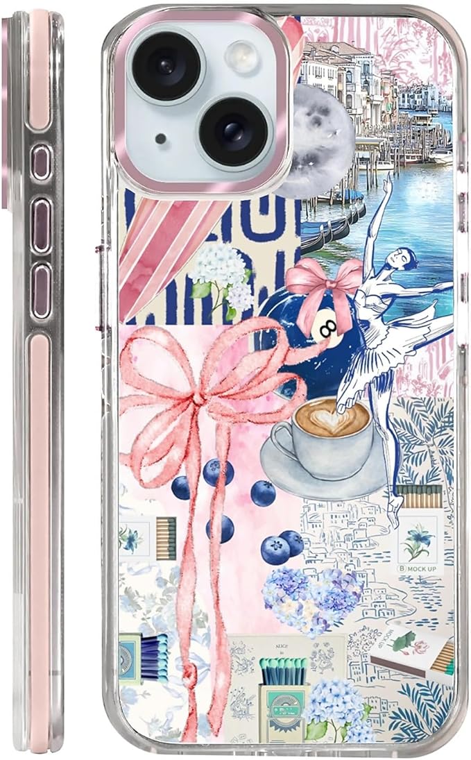 Case for iPhone 15,[Compatible with MagSafe],Pink Bow Girly Coquette Collage Phone Case Design，for Women Girls Magnetic Clear Cover - Slim, Sleek, & Shockproof Protection