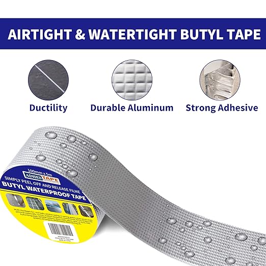 ADHES Butyl Tape Waterproof Tape Aluminum Foil Tape Sealan Tape 2inch x 16feet, for RV Repair, Window, Boat and Pipe Sealing, Glass & EDPM Rubber Roof Patching,30ROLLS(Model:RAY100-2,Glue Color:Grey)