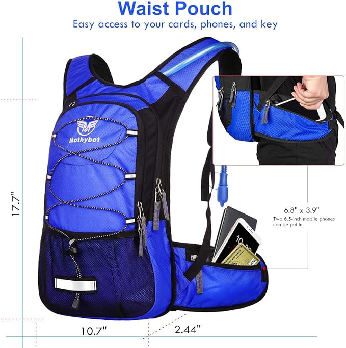 Mothybot Hydration Pack, Insulated Hydration Backpack with 2L BPA Free Water Bladder and Storage, Hiking Backpack for Men, Women, Kids for Running, Cycling, Camping - Keep Liquid Cool up to 5 Hours