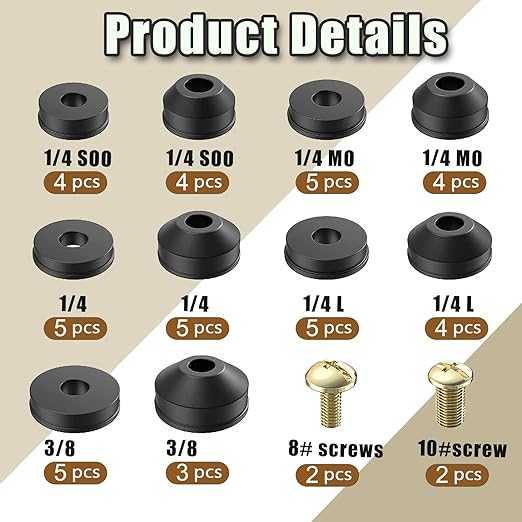 48 PCS Faucet Washer Assortment Kit Outdoor Faucet Repair Kit with Brass Screws Flat and Beveled Washers for Use with Assorted Quick-Opening Style Faucets Stem Worn Out Washer Replacements (48 PCS)
