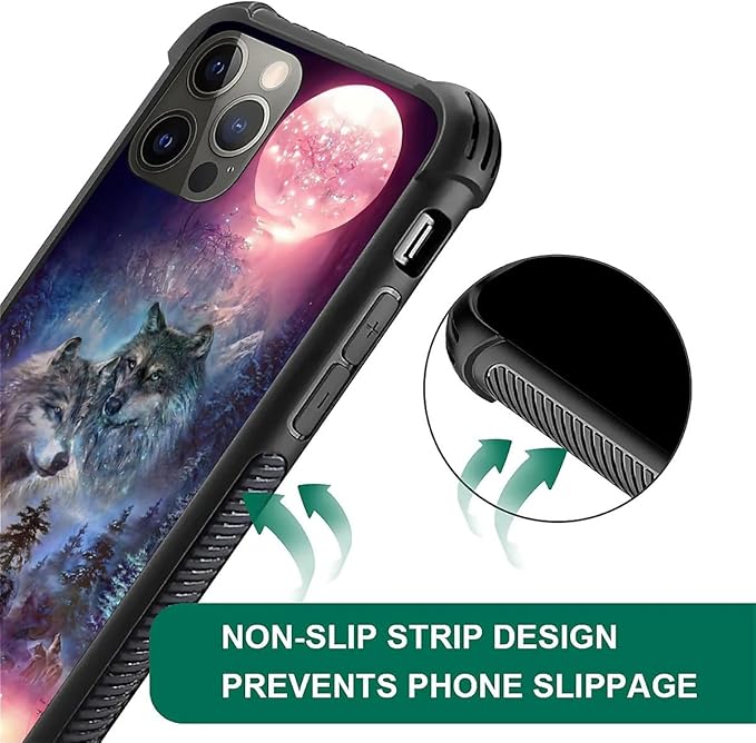 for iPhone 11 Pro Max Case, Star Two Wolfs Howling Pattern Graphic Design Girl Boy Soft Silicone Hard Acrylic Shock Protection for iPhone 11 Pro Max