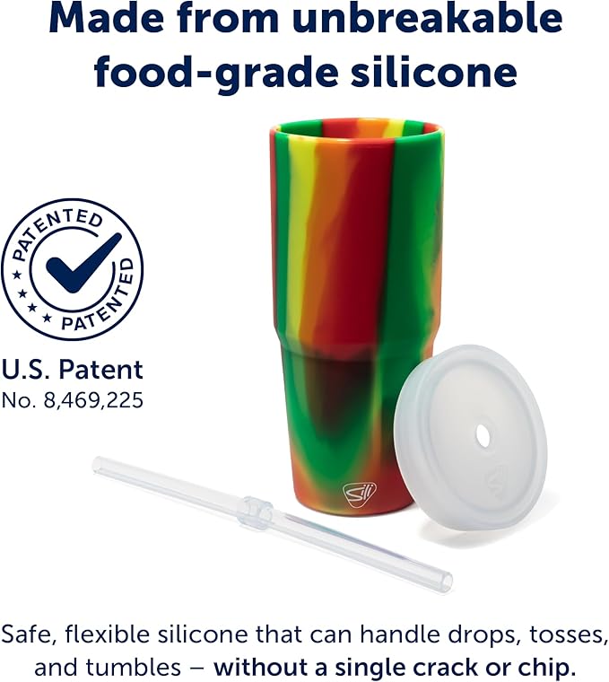 Silicone Straw Tumbler - 32 oz Unbreakable, Non-Toxic, Dishwasher Safe - Pack of 1 Hibiscus