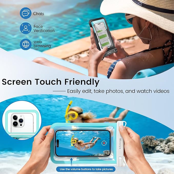 Niveaya [Floatable Floating Waterproof Phone Pouch 2 Pack-Up to 8.5", Large Space Adjustable Neck Lanyard Waterproof Phone Case, Phone Dry Bags for Vacation Beach Pool Kayak Cruise Travel Essentials