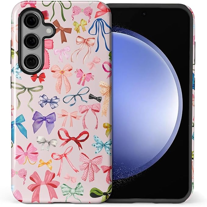 for Samsung Galaxy S25 Case,HL2 Aesthetic Color Bow Tie Hybrid 2 Layer Hard Shell Silicone Protective Pattern Design Case