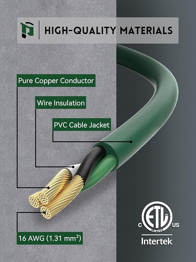 PLUGTUL 27FT Outdoor Extension Cord with Multiple Outlets, 1 to 3 Splitter Max 15FT End to Male Plug (Total 27FT) 16/3 SJTW Waterproof Power Cord for Halloween Christmas, ETL Listed, Green