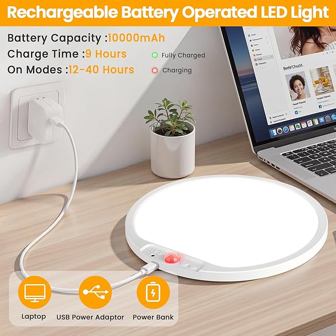 SunRider 12 Inch Rechargeable Motion Sensor LED Ceiling Light with Remote, Wireless Dimmable 3CCT Battery Operated LED Closet Lights for Stair, 2-Pack