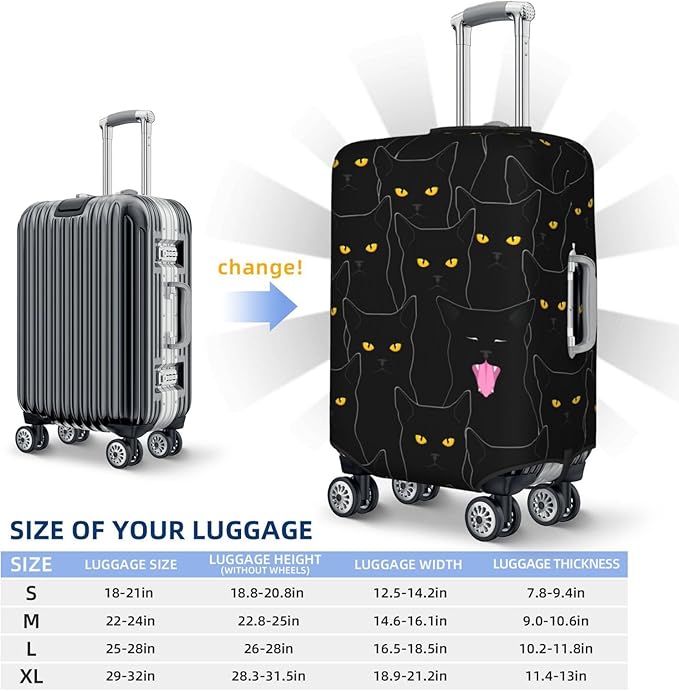 Black Cat Elastic Luggage Cover, Suitcase Protector For Travel (Fits 22-24 Inch Luggage)