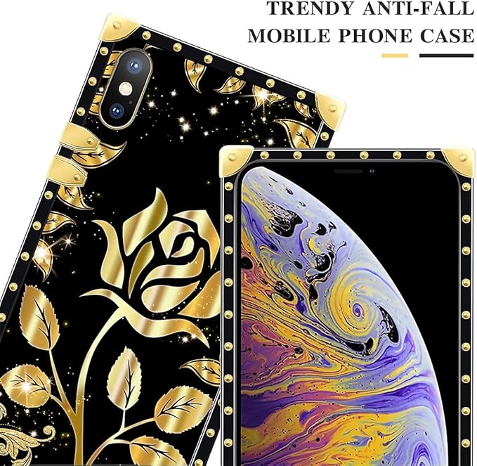 Compatible with iPhone Xs Max Case, Shine Gold Rose Luxury Golden Decoration for Girl Women Soft TPU Shockproof Protective Hard PC Back for iPhone Xs Max