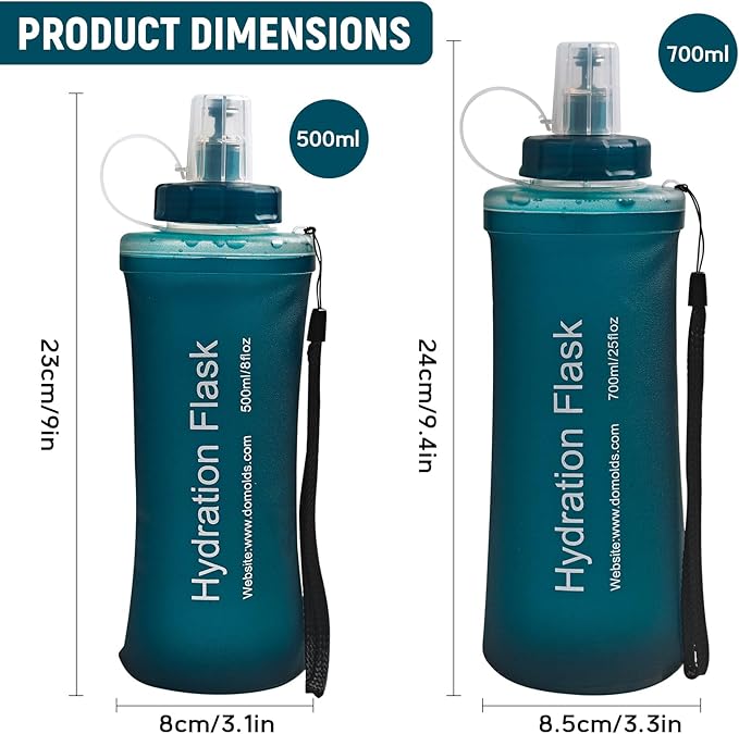 Soft Flask 700ML, TPU Collapsible Soft Water Bottle for Hydration Pack, Running Vest, Folding Water Bottle for Hiking, Cycling Hydration Flask - Slate Blue