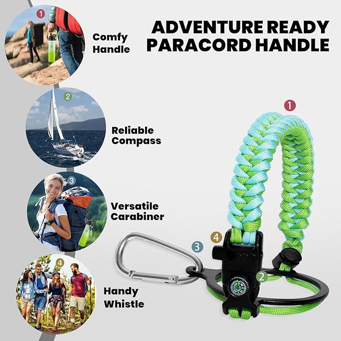 RAYMYLO Insulated Water Bottle 24oz, Triple Wall Vacuum Stainless Steel (Cold for 24Hrs, Hot for 12Hrs), Leak Proof & Non-BPA, 24oz Hydro Water Flask with Paracord Handle & Straw Spout Lids