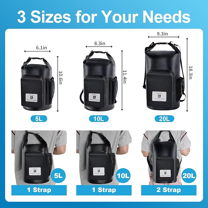 Rynapac 10L Waterproof Dry Bag with Bottle Holder & Mesh Pocket, 500D PVC Tarpaulin Roll Top Dry Sack with Inner Waterproof Adsorption Film, Dry Storage Bag for Kayaking, Boating, Beach, Camping
