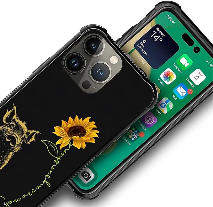 for iPhone 13 Pro Case, Pig Sunflower Yellow Sunshine Pattern Graphic Design Girl Boy Soft Silicone Hard Acrylic Shock Protection for iPhone 13 Pro
