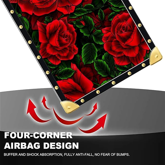 for iPhone 17 Air Case Luxury Golden Decoration for Girl Women Soft TPU Shockproof Protective Hard PC Back for iPhone 17 Air Crazy Pattern Vector Red Rose Green Leaf