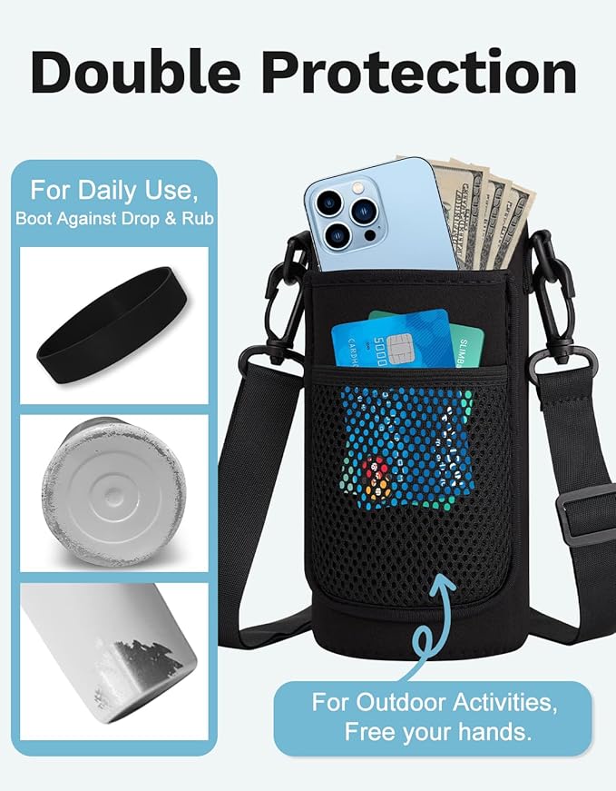 BENZZO 32/40/64/128oz Water Bottle with Straw Auto Spout Lid Keep Cold 48h, Insulated Water Bottles 32 oz with Strap Carrier, Protective Boot & Paracord Handle