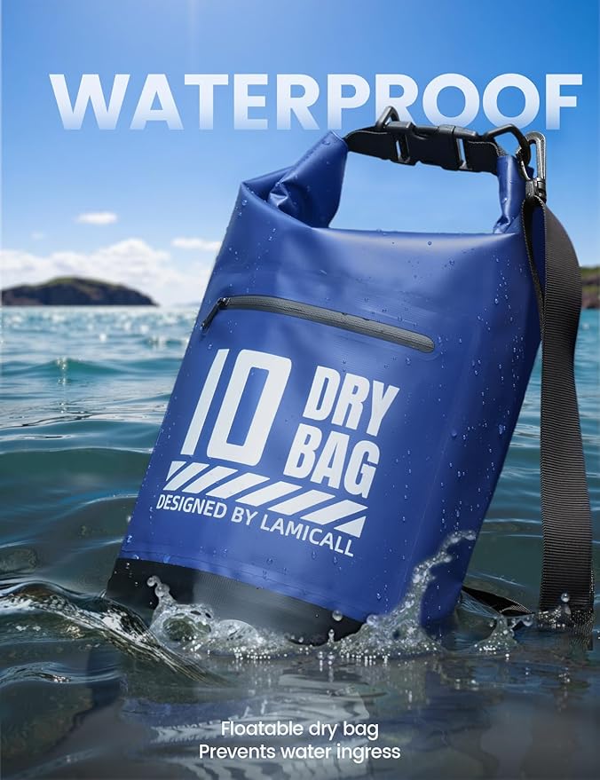 Lamicall Waterproof Dry Bag with Phone Pouch, Floating Roll Top Backpack, 20L, Blue