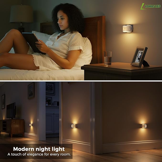 L LOHAS LED Motion Sensor Night Light, Rechargeable Stair Lights Indoor, Portable Warm White Motion Sensor Light Indoor, Battery Operated for Bedrooms, Hallway, Stairway & Bathrooms[2 Pack]