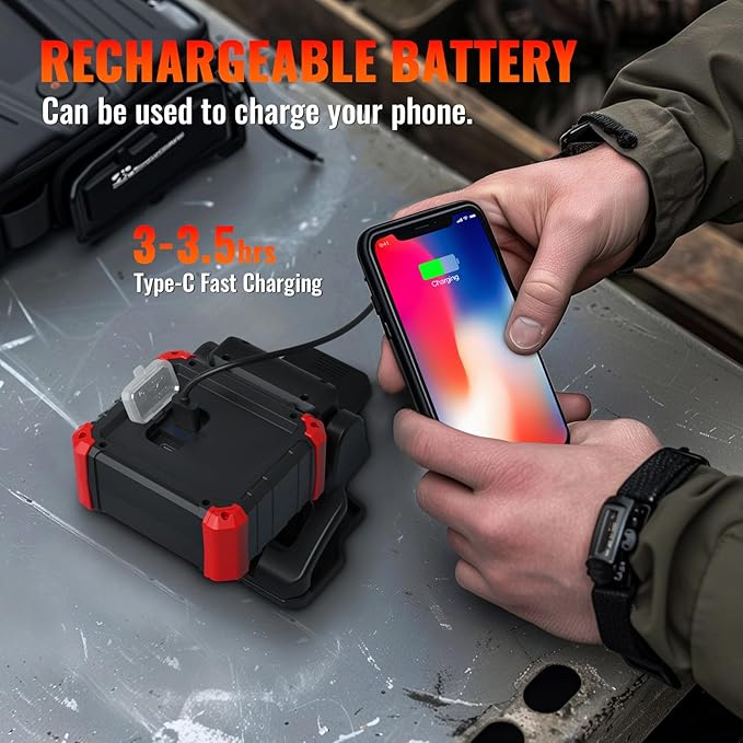 Easymaxx LED Rechargeable Work Light with Clamp, 2100LM COB Magnetic Clip on Worklight 270° Rotating with Mobile Charger, Portable Clamp Work Light for Boats, Car Repairing, Job Site Lighting