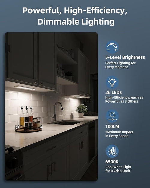 10inch Under Cabinet Lights, Motion Sensor Light Indoor, Wireless Closet Lights, 1800mAh Rechargeable Battery, Magnetic, 5 Levels Dimmable, Under Counter Lights for Kitchen, Bathroom (2 Pack)