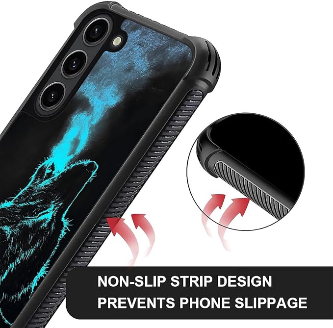 for Samsung Galaxy S23 Case, Blue Breathing Wolf Pattern Graphic Design Girl Boy Soft Silicone Hard Acrylic Shock Protection for Samsung Galaxy S23