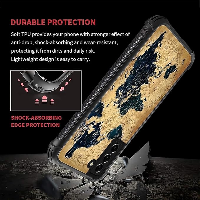 for Samsung Galaxy S22 Plus Case, Brown World Map Pattern Graphic Design Girl Boy Soft Silicone Hard Acrylic Shock Protection for Samsung Galaxy S22 Plus