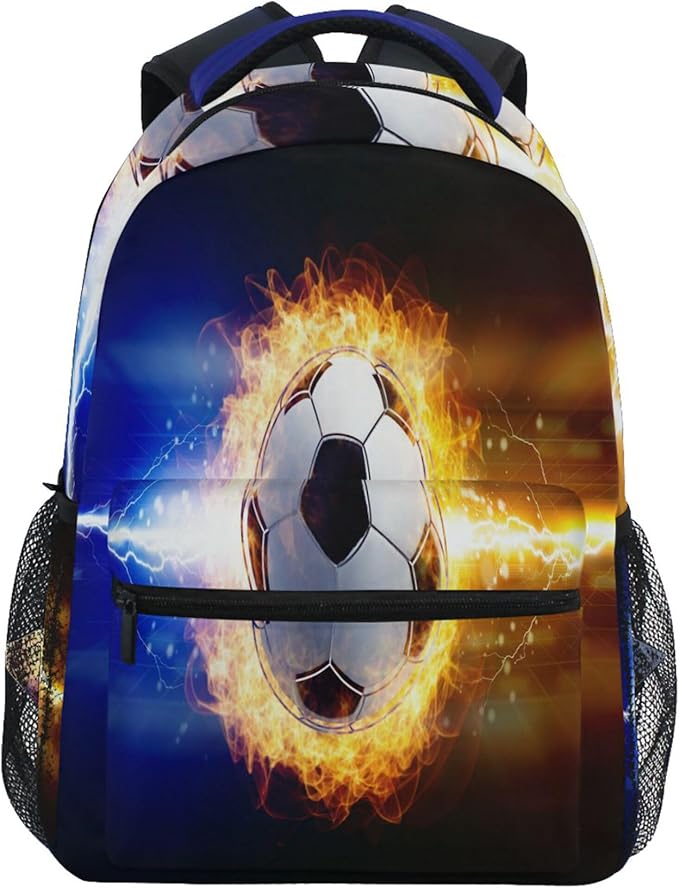 Wamika Soccer Ball Kids Backpack Football Lightning Spark Thunder Boys School Backpacks Preschool Book Bag